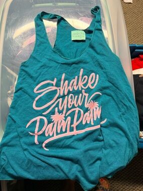 Judith March Teal Tank Top with Pink Script Graphic